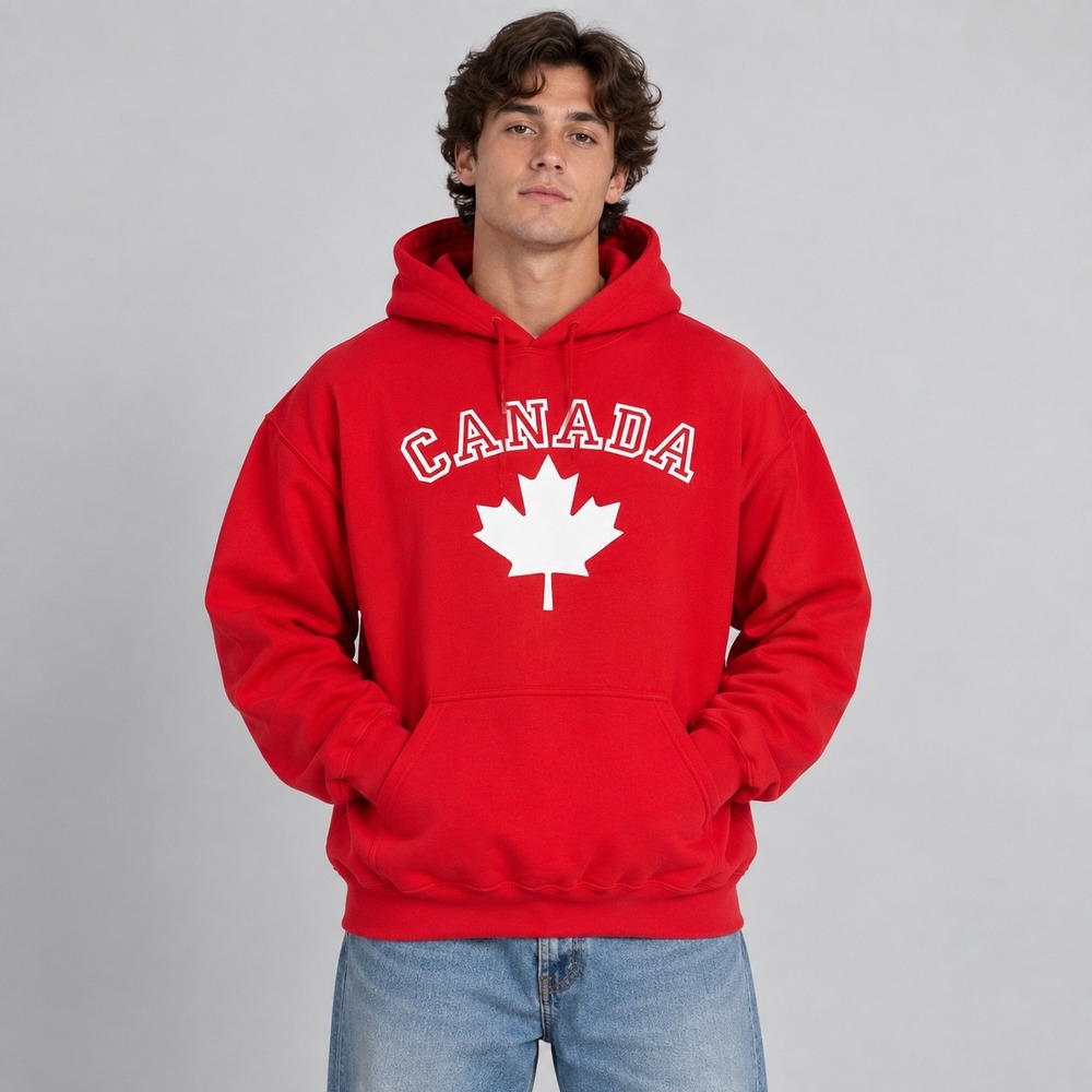 Canada Hoodie Mens XL Red Maple Leaf Pullover Sweatshirt Graphic Streetwear